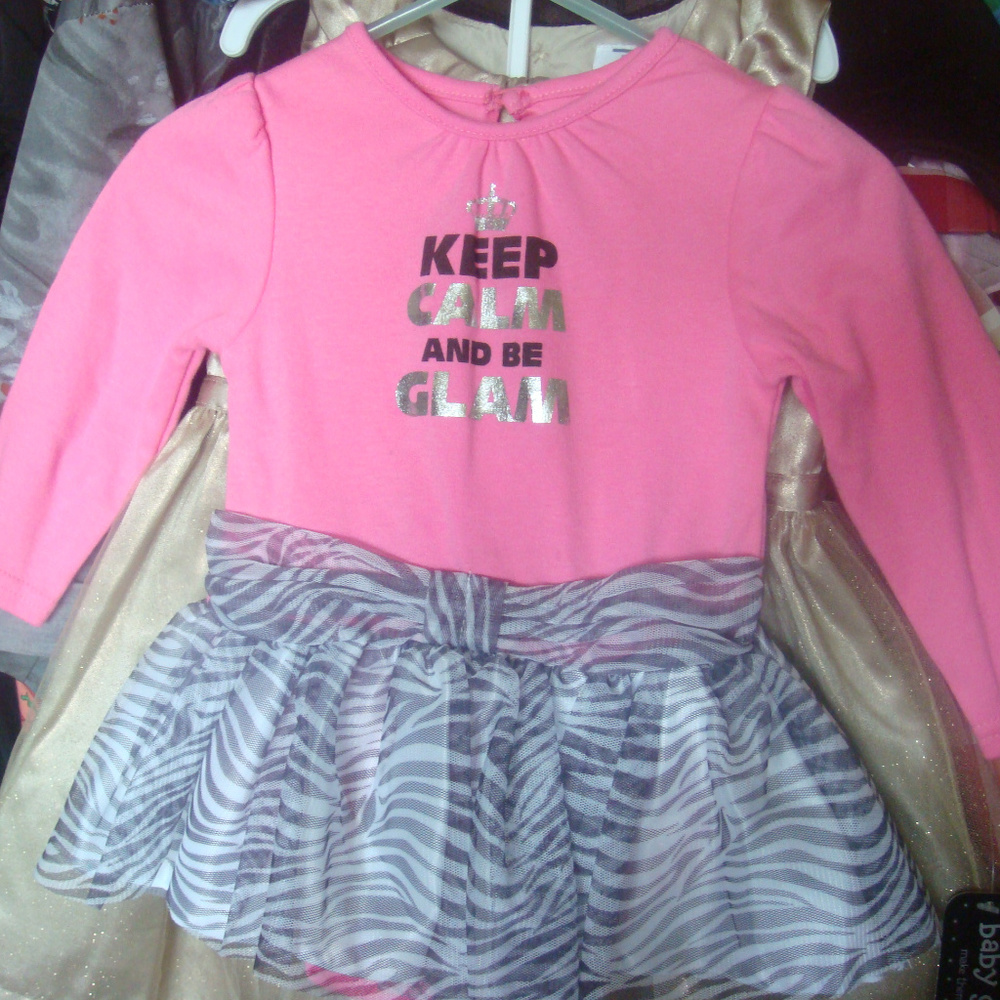 Girls 9M CROWN KEEP CALM BE GLAM Dress Zebra Mesh